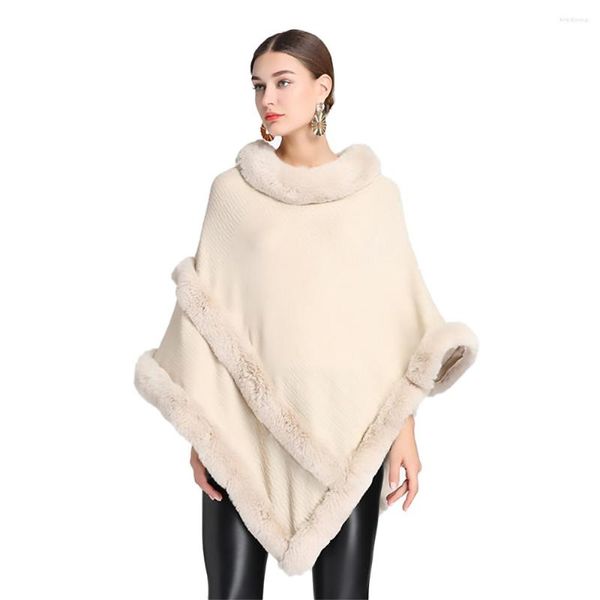 Écharpes femmes cachemire sentir Poncho Lady Rex col en fausse fourrure pull manteau automne hiver chaud cape classique luxe tricoté châle