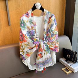 Écharpe écharpe en lin en coton féminin 2024 Été rectangulaire 180 80 Flower Match Motheding Outwear SHAWL