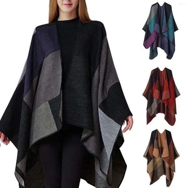 Sjaals dames geruite sjaal wraps open voorkant poncho cape oversized truien casual vest sjaals voor herfst winterjas