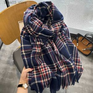 Foulards Écharpe Femme Hiver Mode Plaid Cachemire Châle Lady Design De Luxe Chaud Épais Pashmina Femelle Doux Gland Wraps Cravates Filles Q231031