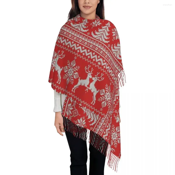 Bufandas Bufanda de mujer con borla Rojo Navidad Copo de nieve Largo Suave Cálido Mantón Abrigo Invierno Tejer Dibujos animados Ropa diaria Pashmina