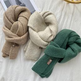 Lenços femininos cor sólida lenço de lã moda faux lã de malha xale envolve inverno macio pescoço longo pashmina presente de natal