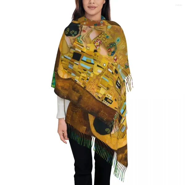 Foulards Foulard à pompons pour femmes Gustav Klimt inspiré de l'art abstrait long châle super doux et cadeaux pashmina