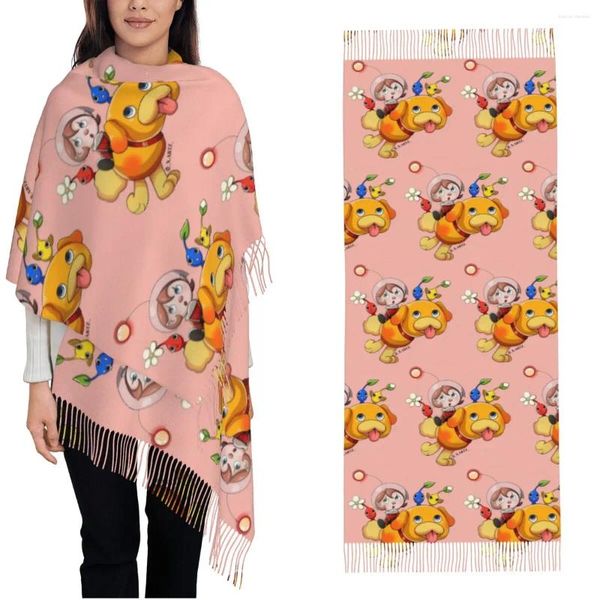 Bufandas Bufanda de borla para mujer Pikmin Juego Grande Invierno Otoño Chal y envoltura Kawaii Perro Ropa diaria Pashmina