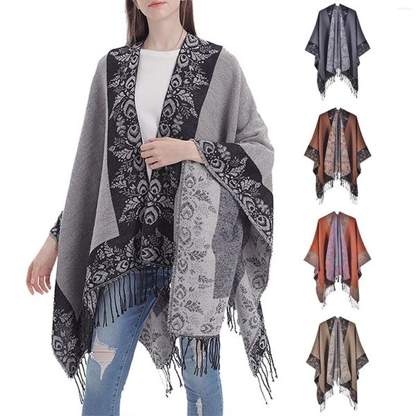 Bufandas Viajes para mujer Chal a cuadros Abrigos Frente abierto Poncho Cabo Cálido Suéteres de gran tamaño Casual Textu Cardigan Suéter a rayas Túnica