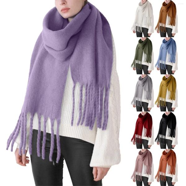 Écharpes Femmes Hiver Épaissi Macaron Chaud Châle Couleur Unie Grande Écharpe Tresse Petit Pour Cheveux Chapeau En Tricot