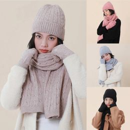 Bufandas Gorro de lana para mujer Guantes Conjunto de bufandas 3 piezas Gorro cálido con cuello engrosado con pañuelo de punto de invierno sólido