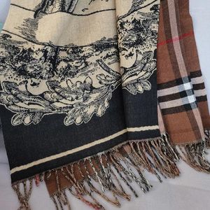 Écharpes Femme Laine Châle Écharpe Plaid Double Face Imprimé Tricot Hiver 2023 Mode Chaleur Et Vêtements D'extérieur