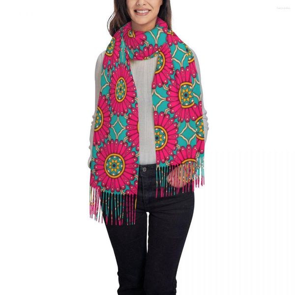 Foulards Femmes Écharpe Coloré Ethnique Floral Mandalas Hiver Châles Mince Wrap Dame Gland Chaud Poilu Bufanda Étole