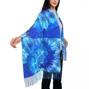 Bufandas Bufanda de mujer Mantener cálido Hippie Tie Dye Grande con borla Azul Arte moderno Chales retro y abrigo Foulard gráfico de invierno