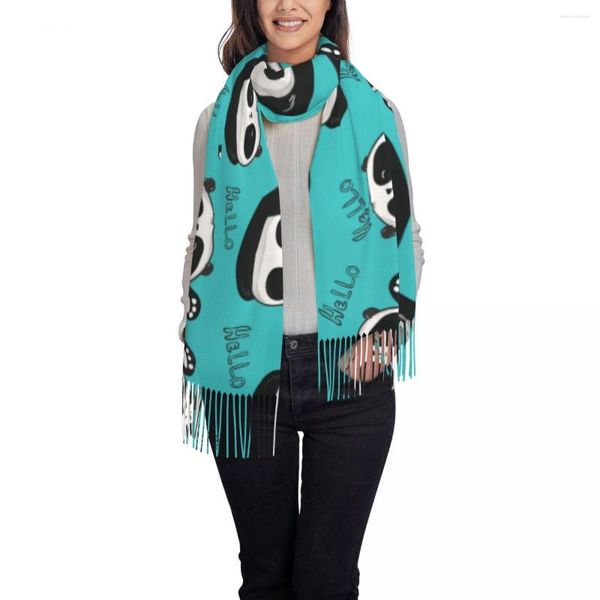 Foulards Femmes Écharpe Gland Tête Wraps Mignon Panda Motif Femme Mince Automne Printemps Hiver Bandana