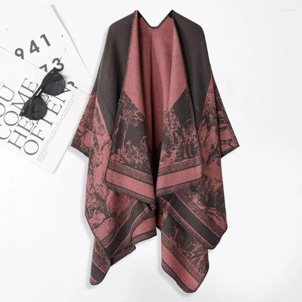 Foulards Femmes Écharpe Vintage Style Femmes Surdimensionné Double Face Imprimé Cape Châle Wrap Pour Automne Hiver Grand Chaud Irrégulier Épais