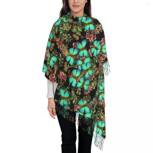 Sjaals Dames Sjaal Warme Zachte Dierenprint Wraps Met Kwastje Teal Vlinders Bloemen Y2k Grappige Sjaals En Wrap Herfst Bandana