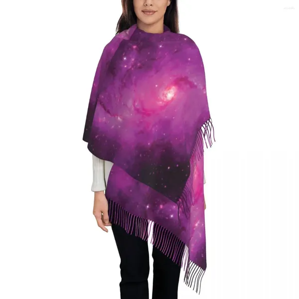 Foulards Femmes Écharpe Chaud Doux Galaxy Imprimer Enveloppes Avec Long Gland Rose Et Violet Châles Wrpas Automne Designer Bufanda