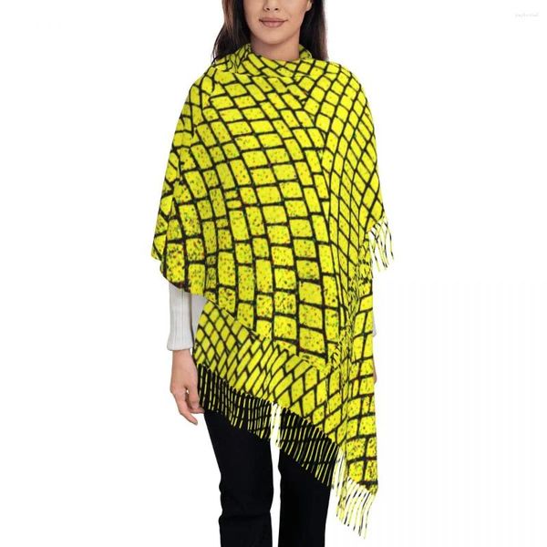 Écharpes femmes écharpe chaude douce géométrique Art enveloppes jaune brique route impression Y2k Cool châle hiver conception Bufanda Mujer