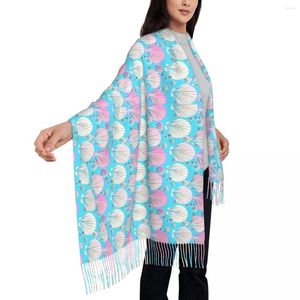 Foulards Femmes Écharpe Chaud Doux Coquillages Grand Avec Long Gland Rose Et Blanc Châles Wraps Automne Designer Foulard