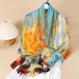 Foulards femmes foulard en soie femme respirant impression châles envelopper grande taille Scaves serviette de plage Bandana musulman Hijab Turban nœuds papillon