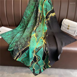 Foulards femmes soie hiver écharpe Design de luxe vert noirâtre ciel étoilé imprimer dame plage châle mode lisse femme Hijab