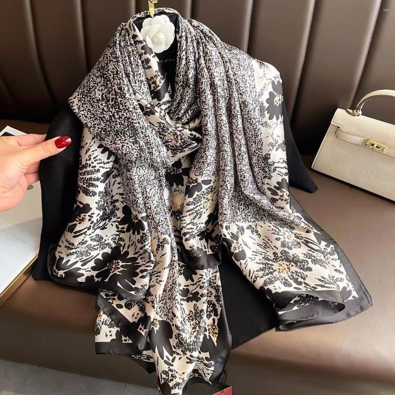 Scarves Women Silk Winter Scarf Luxury Design Print Lady Beach Shawl Fashion Smooth Foulard Female Hijab 90x180cm