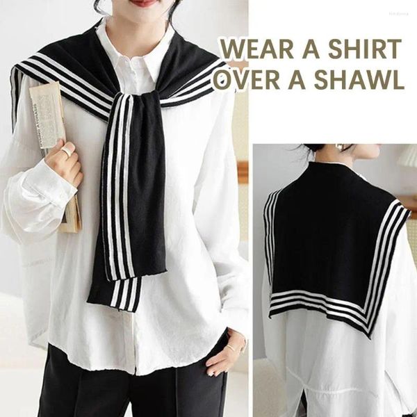 Écharbes femmes Small Châle Black and White Striped Exter Shirt Automne Cliditionned Fake Bounder Salle Scarf Collier en tricot chaud S V6Q8