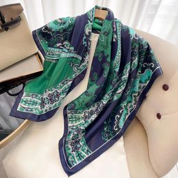 Foulards Femmes Printemps Automne Imprimé Multi Fonction Poignée Sac Tête Décoration Wrap Mouchoir 90 cm Carré Satin Doux Hijab Écharpe