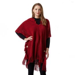 Sciarpe Donna Primavera Autunno Scialle Lady Felpe lavorate a maglia Avvolgere Gilet tinta unita Pullover Maglione allentato con nappa Autunno Poncho all'ingrosso