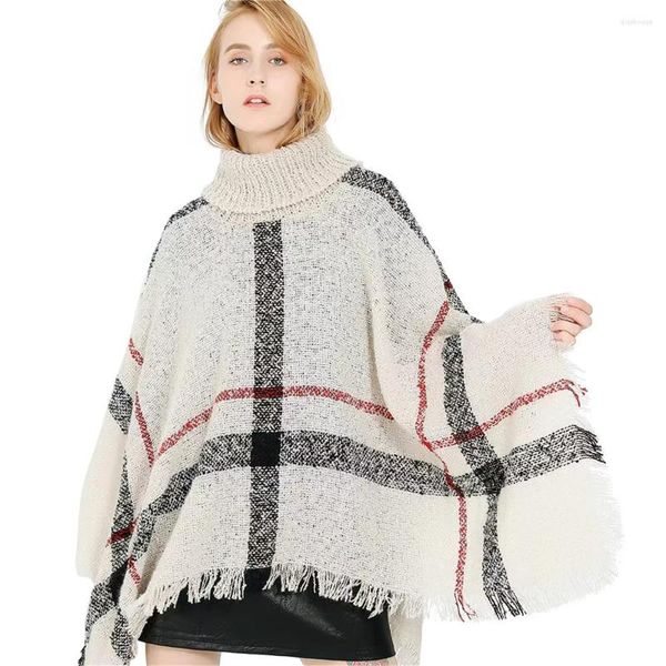 Bufandas de mujer primavera otoño chal señora tejido abrigo a cuadros pulóver capa suelta suéter de cuello alto Otoño Invierno Poncho venta al por mayor FPWP02