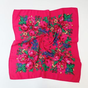 Bufandas Mujer Pañuelo nacional cuadrado 70 * 70 cm Ruso Retro Estampado floral Cabeza Bandana Foulard Femme Musulmán Headwraps Hijab