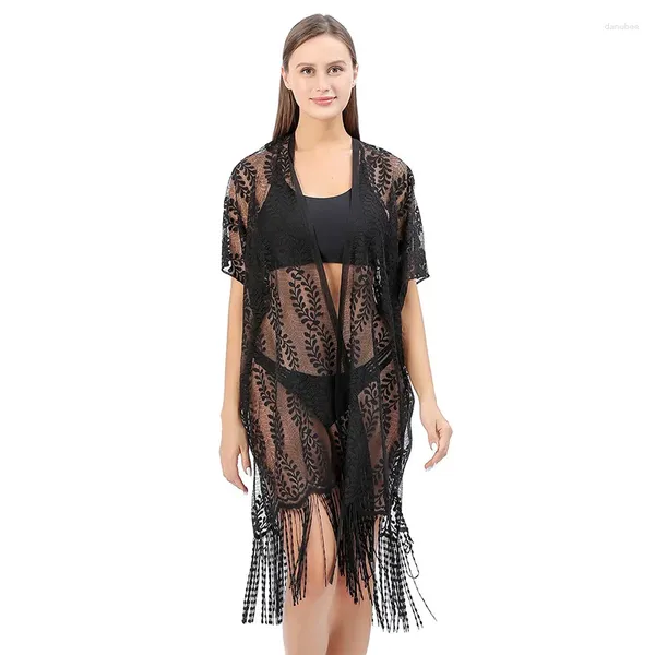 Bufandas Mujeres Protección solar Borla Mantón Señora Verano Gasa Cardigan Vacaciones Bikini Blusa Transpirable Playa Cabo Sexy Luz Capa larga