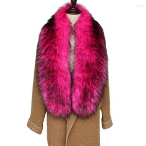 Écharpes femmes Super luxe moelleux châle fausse fourrure de raton laveur col 120 22 cm longue enveloppement hiver chaud écharpe vestes capuche garniture