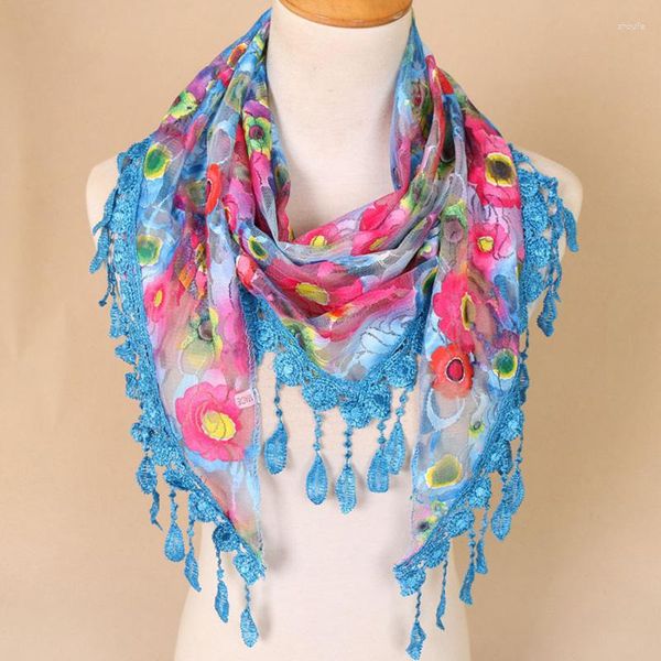 Foulards Femmes Triangle Écharpe Dentelle Floral D'été Plage Gland Mousseline De Soie Wrap Pashmina Étole Foulard Hijab Châles