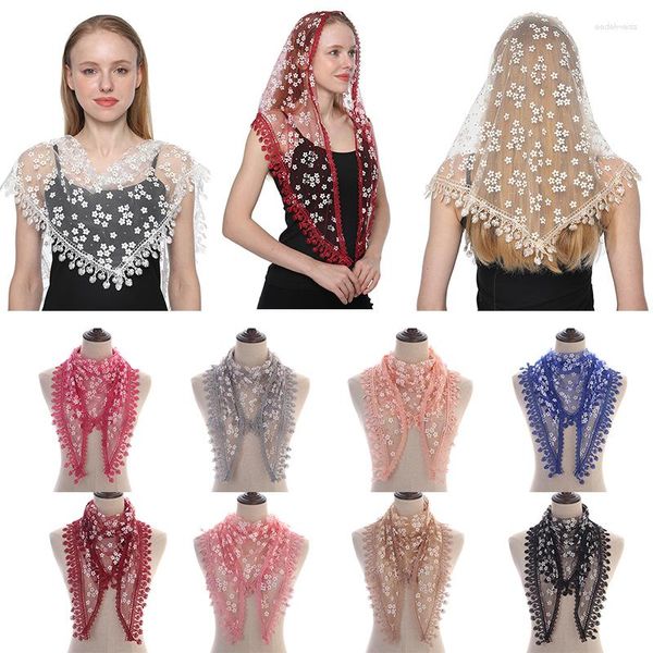 Foulards femmes Triangle écharpe été dentelle pure Floral prière châle fleur frangé Bandana respirant foulard foulard