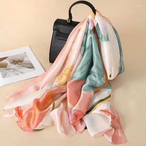 Écharpes femmes vintage en soie écharpe câchonnets crisphes fleuris motif hair fou 90 180cm Hijab Foulard iuxe bandana femme Headscarf