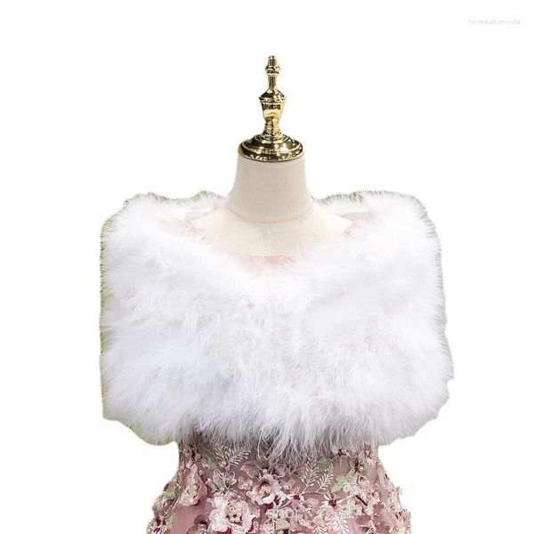 Foulards Femmes Blanc De Fourrure De Mariage Châle D'hiver Véritable Plume D'autruche Wraps Fluffy Party Cape Écharpe