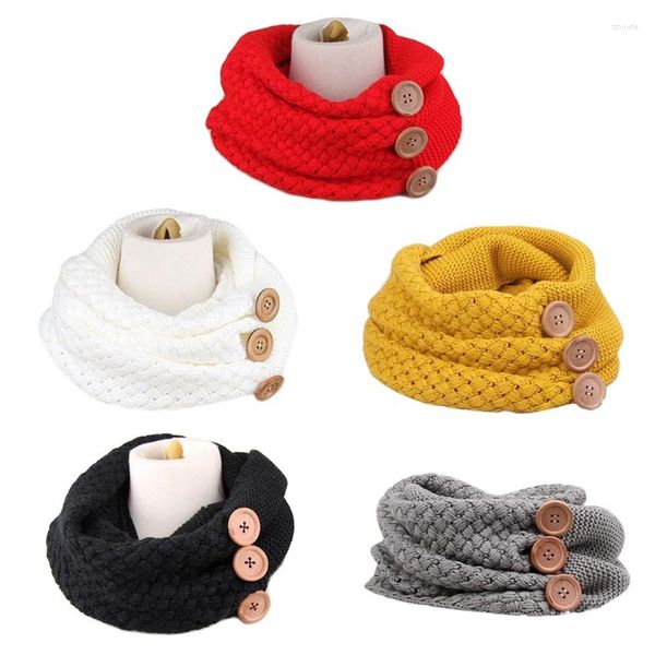 Foulards Femmes Hiver Chunky Crochet Tricoté Cercle Boucle Infinity Écharpe Avec 3 Boutons Décor Couleur Unie Col Foulard Châle Wrap Ne