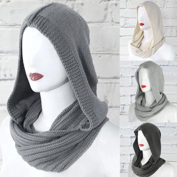 Foulards Femmes Hiver Crochet Tricot Capot Pour Infinity Écharpe En Plein Air Coupe-Vent Chaud Long Châle Wrap Solide Couleur Earflap Chapeau Cou Dropship