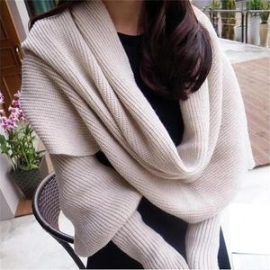 Foulards Femmes Hiver Mode Longue Écharpe Avec Manches Style Preppy Crochet Tricoté Cape Dame Épais Chaud Châle Wraps