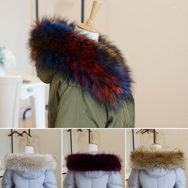 Bufandas Mujer Invierno Faux Raccoon Fur Collar Bufanda Chaquetas Capucha Chal Multicolor Mujer Moda Cálido