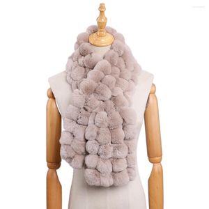 Foulards Femmes' Hiver Véritable Rex Fourrure Pom Écharpe Lady Mode Chaud Wraps Châle Boule Cou Chauffe À La Main