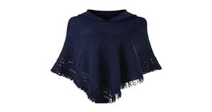 Écharpes Femmes Hiver Tricoté À Capuchon Poncho Cape Couleur Unie Crochet Frangé Gland Châle Wrap Surdimensionné Pull Cape Sweater9759129