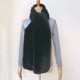 Écharpes femmes hiver tricoté longue vraie fourrure de Rex écharpe chaud épais luxe moelleux naturel mode femme châle