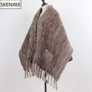 Sjaals Dames Winter Gebreide Echte Nertsenbont Sjaal Natuurlijke Warme Nertsenbont Pashmina Dame Lange Stijl 100% Echt Bont Sjaals 231127