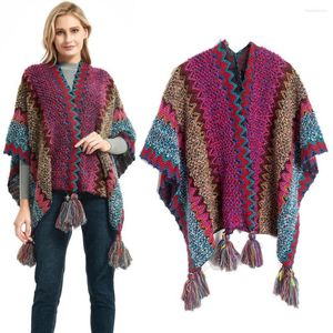 Sjaals dames winter dames kleurrijk gebreide gesplitste acryl mantel warme mode deken wraps long tassel 130 150 cm