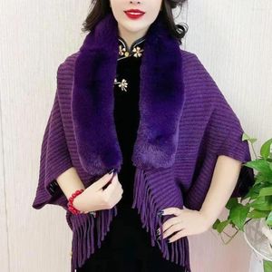 Foulards Femmes Hiver Châle Épais Tricoté En Peluche Gland Ouvert Point Cardigan Solide Couleur Protection Du Cou Fausse Fourrure Ponchos Party Prom Cape