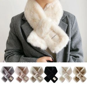 Bufandas de invierno para mujer, bufanda gruesa de piel de felpa, cuello de Color caramelo sólido, chal, calentador de cuello, encogimiento de hombros, largo de punto, muy cálidas