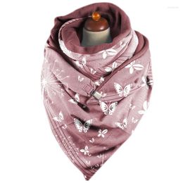 Écharpes femmes hiver épaissir chaud grand Triangle écharpe avec pince papillon imprimé couleur unie châle enveloppement Snood couverture Poncho