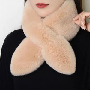 Foulards femmes hiver chaud épaissir couleur unie col croisé écharpe fausse fourrure en peluche élégant châle écharpes foulard enveloppement