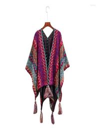 Schals Damen39s Zickzackstrick Quaste Fransen Pullover Poncho Pullover Schal Wickelquasten Umhang Top Streifen Cape Cardigan Mantel Sto7118923