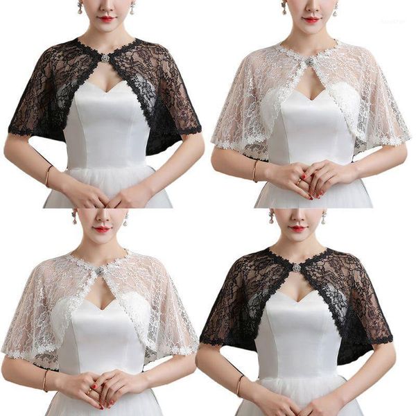 Foulards Femmes Mariage De Mariée Floral Dentelle Wrap Châle Perspective Broderie Prom Bolero Shrug Strass Boucle Ouvert Avant Stole Cape