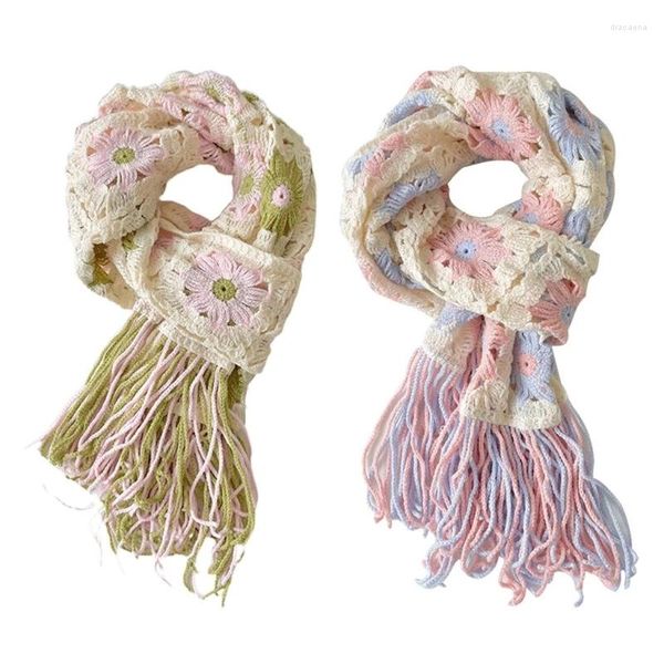 Foulards Femmes Coton Lady Light Soft Mode Floral Écharpe Wrap Châle Tricoté Glands Wraps